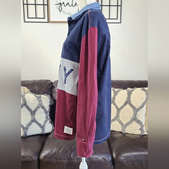 Vintage Tommy Hilfiger Denim Men's Size M Long Sleeve Rugby Shirt Color Block - Picture 7 of 10